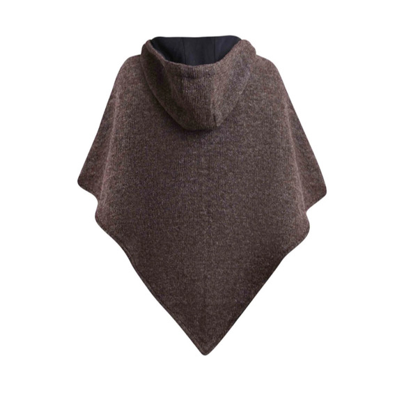 Virblatt Wool Hooded Poncho Brown Black Lining Pullover Drawstring Nepal L/XL - Picture 11 of 12